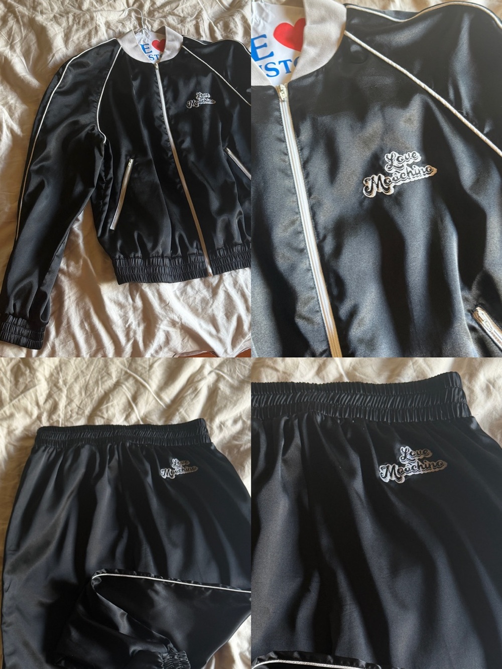 Love Moschino Black Satin Tracksuit Set  Jacket & Joggers // SIZE: M